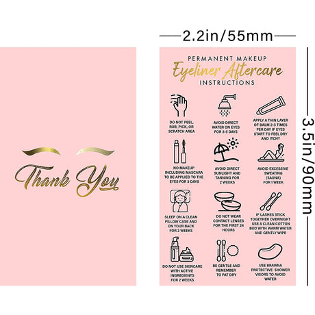 PMU Eyeliner Aftercare Thank You Cards - Pink - 50 or 100 packs