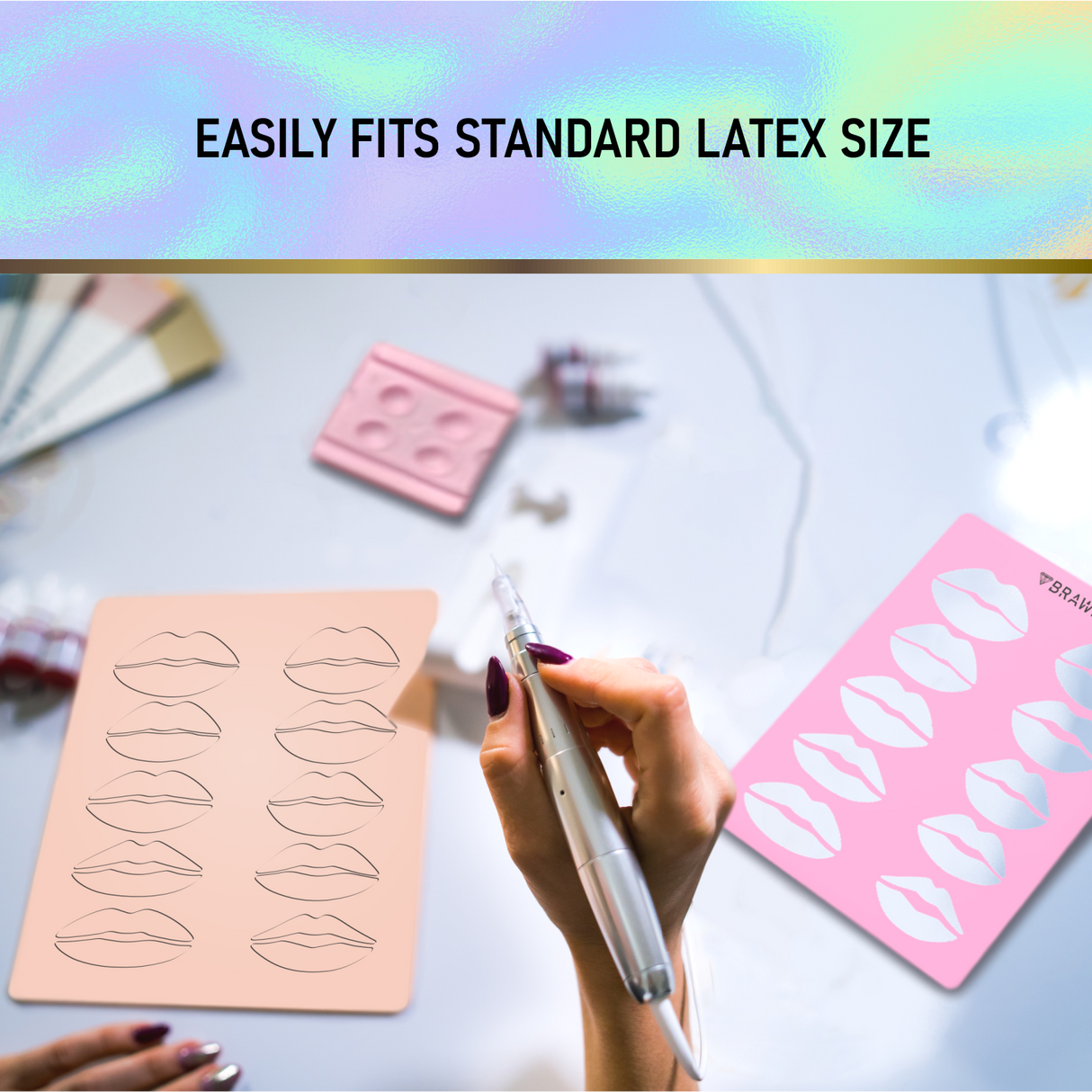 Lip Blush Tattoo Practice Stencil with Inkless Practice Skin - 10 lip shapes