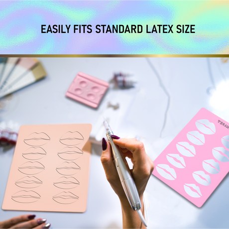 Lip Blush Tattoo Practice Stencil with Inkless Practice Skin - 10 lip shapes