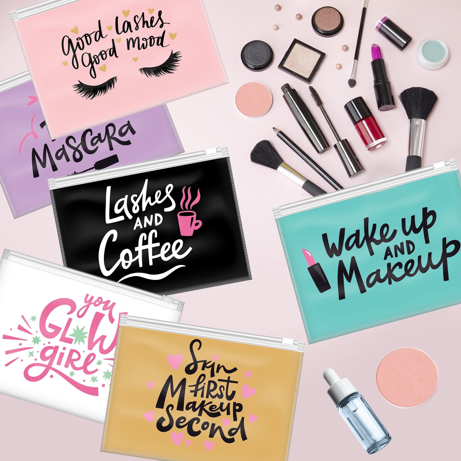 60 Pck Reusable Makeup Bags with Ziplock - Size 6x8 In