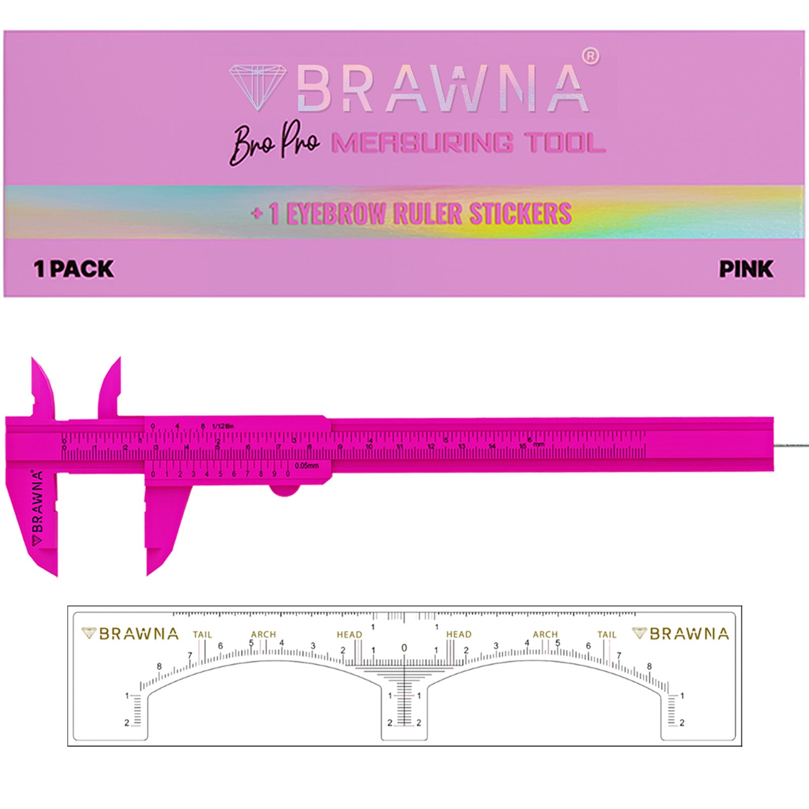 Measuring Ruler Sticker Brow Pro Measuring Caliper with Eyebrow Ruler Sticker Pink BrawnaBeauty ...