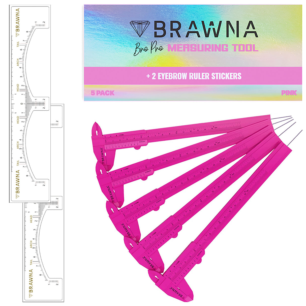 brawna pink eyebrow measuring ruler 5 pack , 2 eyebrow ruler stickers