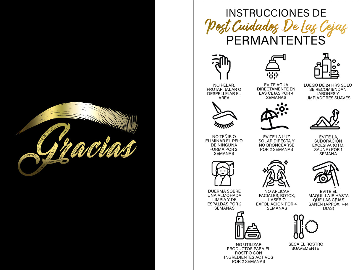 black spanish eyebrow microblading pmu aftercare cards